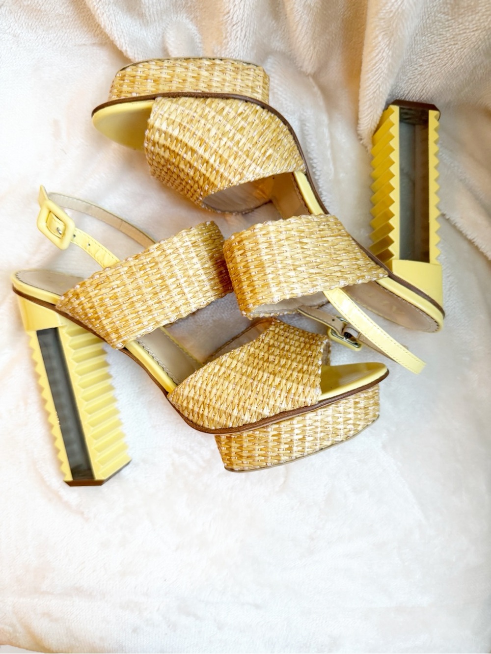 NWOT Aperlai Wicker and Yellow Leather Platform Sandal - Picture 5 of 6